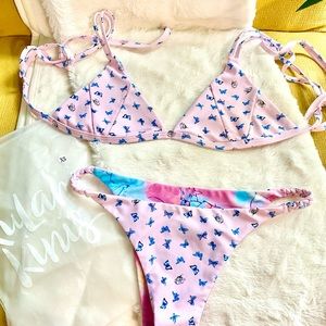 Kulani Kinis- Reversible Butterflies/Floral Swimsuit set- Top & Bottom -NWOT